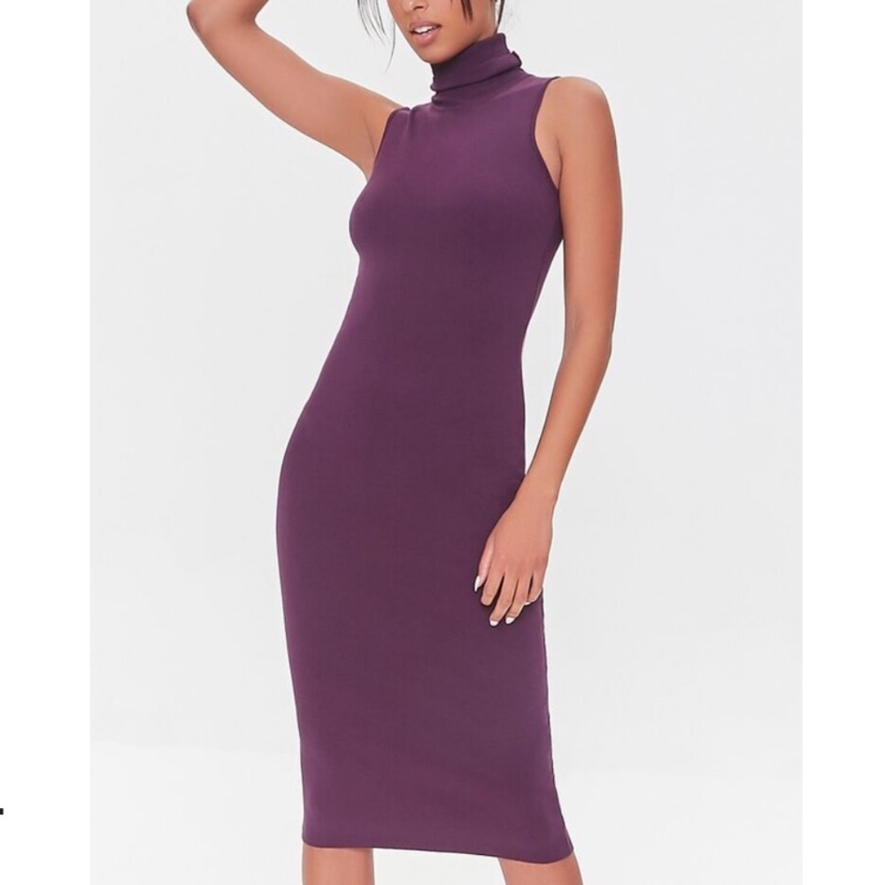 Eggplant purple rubbed knit turtleneck dress